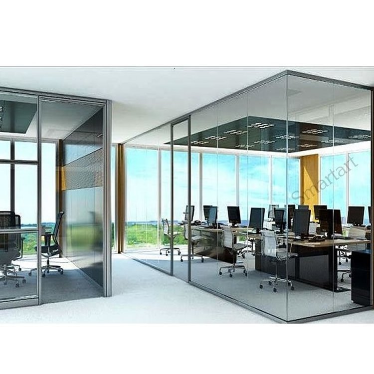 2022 Smartart 12/10mm thickness single or double glazing tempered glass clear partition walls for office