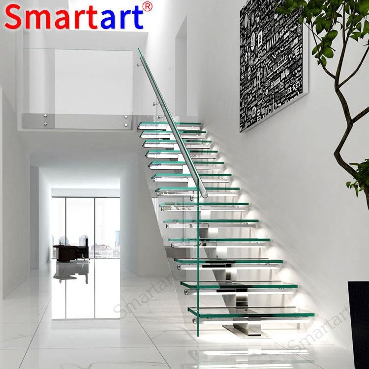 Smartart 2022 modern glass mono stringer stairs  build floating staircase