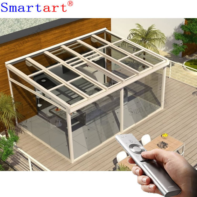 Smartart 2022 Gazebo Aluminum Frame Retractable Awning Roof Sliding Tempered Insulated Glass Greenhouse Sunroom Houses