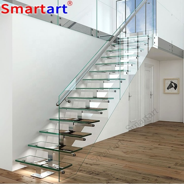 Smartart Prefabricated Modern Luxury Indoor Metal Stairs Customized Mono Stringer Straight Staircase