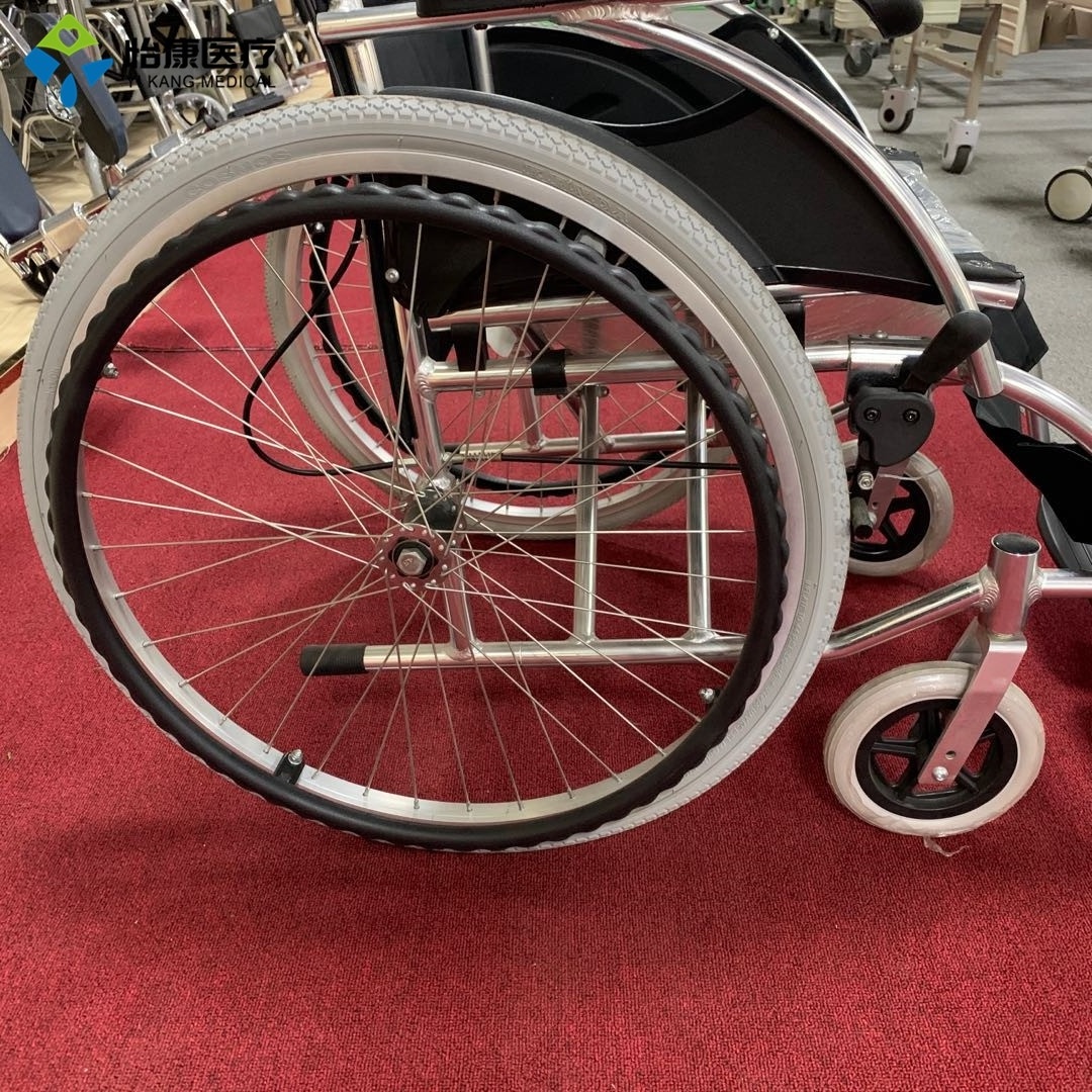 Light weight folding black wheelchair price with pneumatic rear wheel