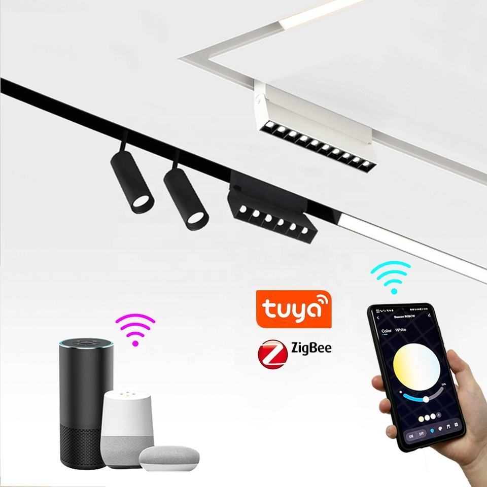 Tuya App Smart Led Track Magnetic Lights 48v Mini Magnetic Track Light Linear Cob Spotlight Rail Lighting