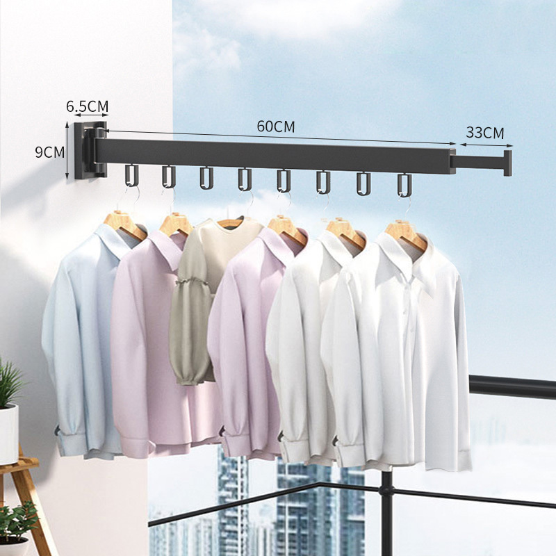 Wall Mounted Folding Clothes Hanger 360 degree Rotating Drying Rack Retractable