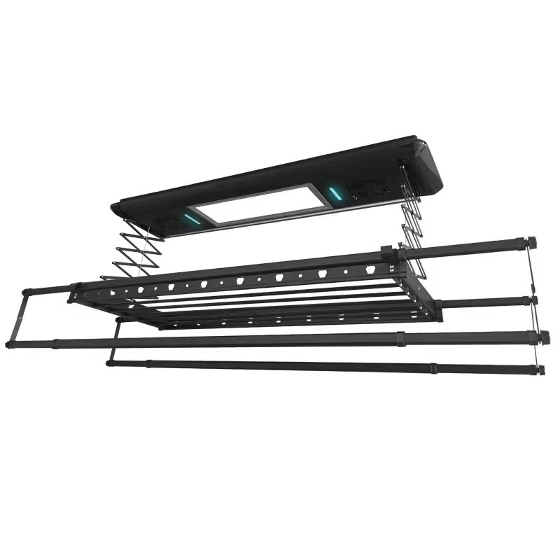 Factory Direct Sale Laundry Product Smart Remote Control Clothes Drying Rack Electric Lifting Auto Clothing Rack Black Aluminum