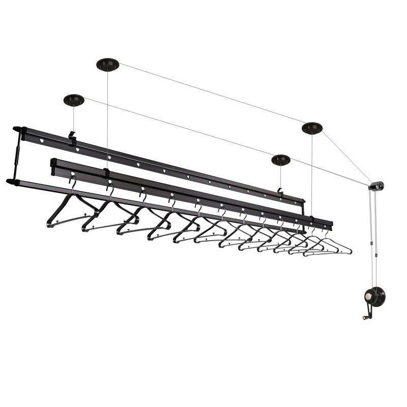 Factory Direct Selling Manual Three Pole Hand Operated Lift Clothing Hanger Rack for Clothes Metal Aluminum Multifunction