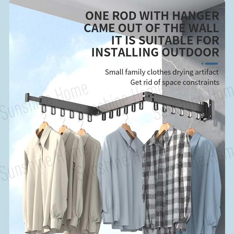 Wholesale Wall Mounted Clothes Hanger Collapsible Clothes Dry Racks with 18 Clothes Pegs for Balcony