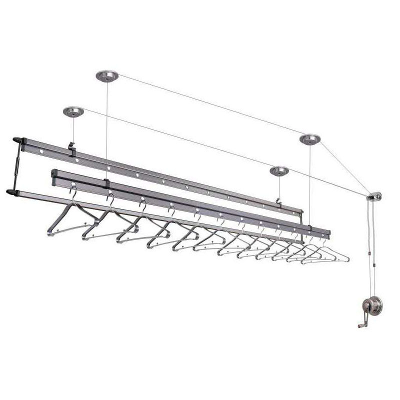 Factory Direct Selling Manual Three Pole Hand Operated Lift Clothing Hanger Rack for Clothes Metal Aluminum Multifunction