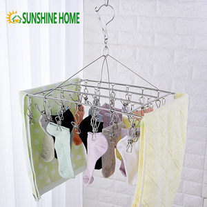 Stainless Steel Multi-functional Windproof Hook Drying Racks Laundry Home Socks Clothes Hanger With Clip