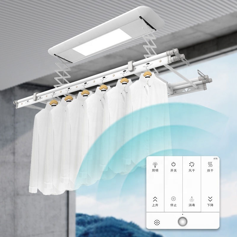 Mini Smart Home Ceiling Automatic Lifting Clothes Drying Rack and Pole to Save Space