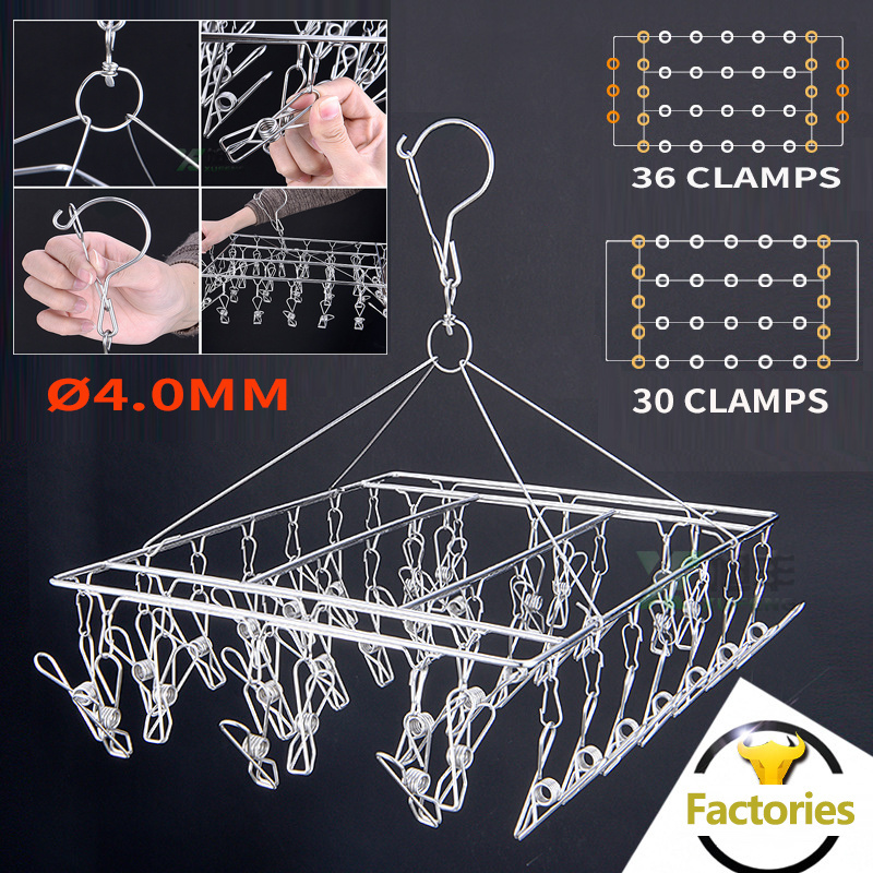 Stainless Steel Multi-functional Windproof Hook Drying Racks Laundry Home Socks Clothes Hanger With Clip