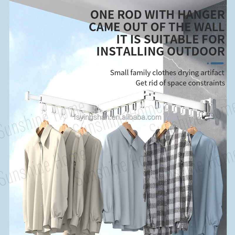 Aluminum Laundry Folding Wall Mounted Retractable Cloth Hook Drying Rack Clothes Hanger Rack Foldable Bed Rectangle Hang Clothes