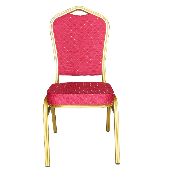 Golden Metal Portable With Red Cushion Upholstered Banquet Dining Hall Chairs Modern Luxury Party Banquet Wed Wedding Hotel Chai