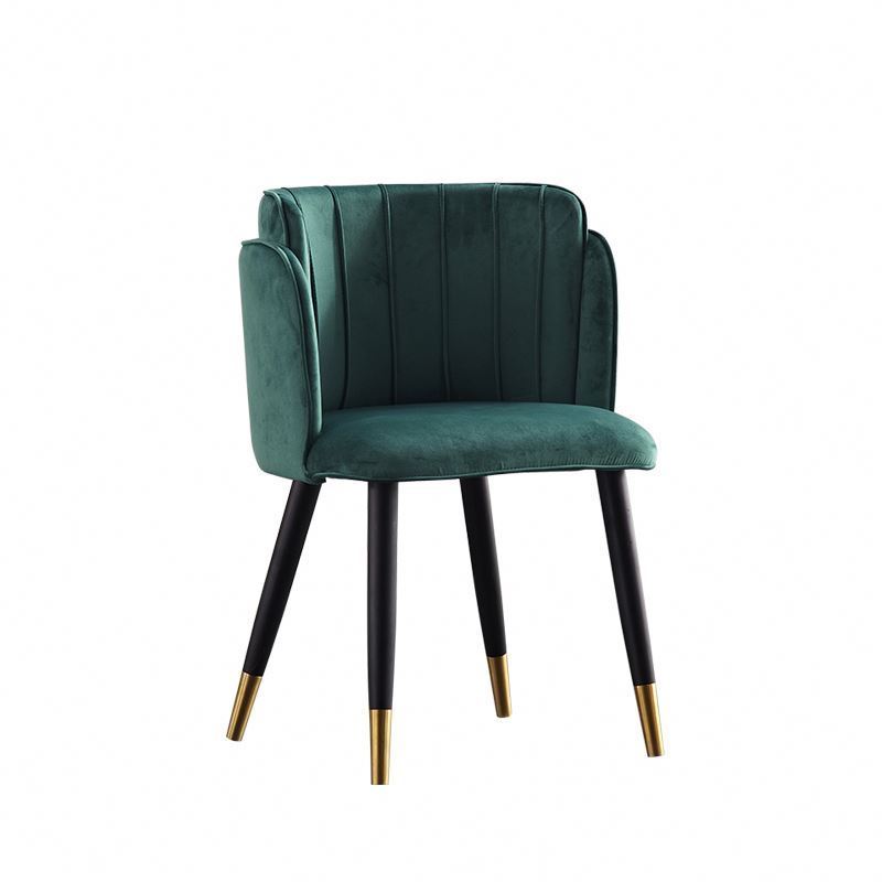 Upholstered Modern Nordic Shell Fabric Velvet Green Armchair Metal Legs Sofa Accent Chair For Dining