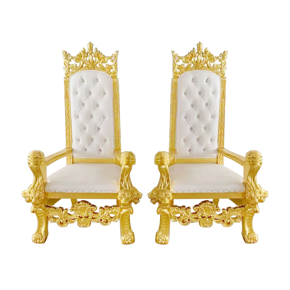 Royal Queen Prince Princess Bride Groom Leather High Back Button Tufted One Seat Throne Chairs Wedding Throne King Sofa Banquet