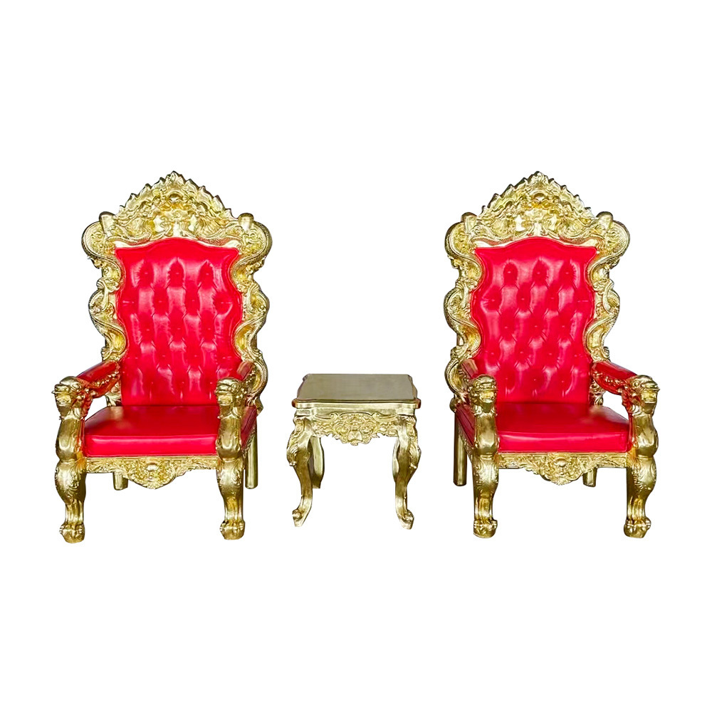 Royal Queen Prince Princess Bride Groom Leather High Back Button Tufted One Seat Throne Chairs Wedding Throne King Sofa Banquet