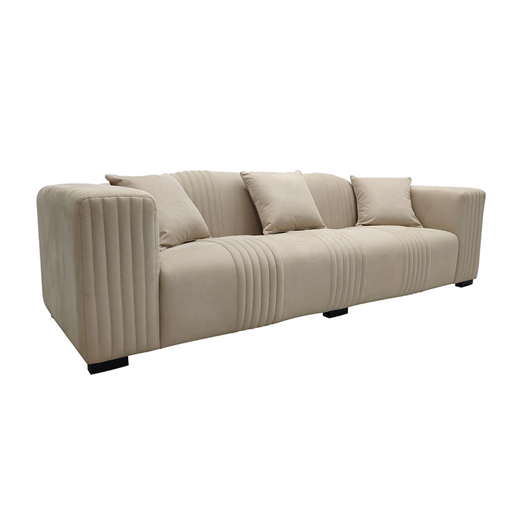 Cream Fabric Beige Sofa Couch Modern Living Room Furniture 3 Seater Sofa With Wood Legs