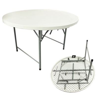 Commercial Rental Outdoor Banquet Wedding White Bbq Theme Party Camping Picnic Hdpe Plastic Round Folding Dining Table