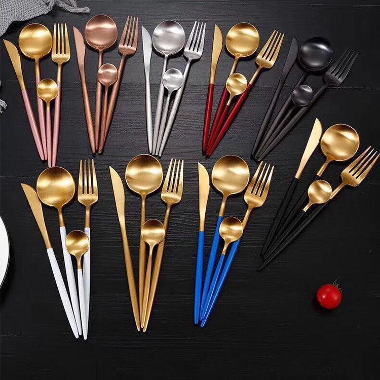 Stainless Steel Knife Fork And Spoon Cutlery Set Party Event Wedding Serving Matte Gold Plated Silverware Flatware Sets