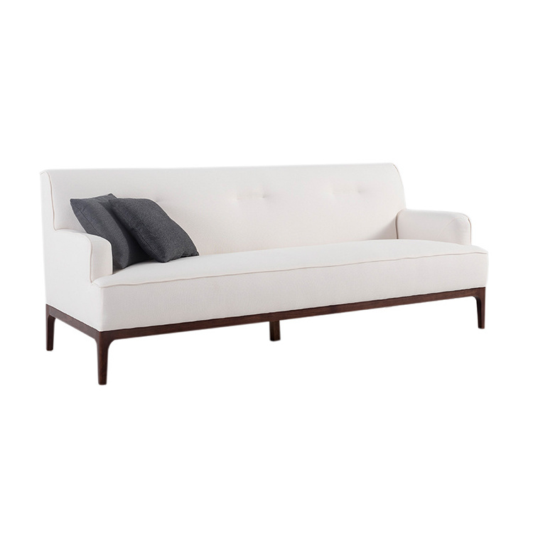 Cream Fabric Beige Sofa Couch Modern Living Room Furniture 3 Seater Sofa With Wood Legs