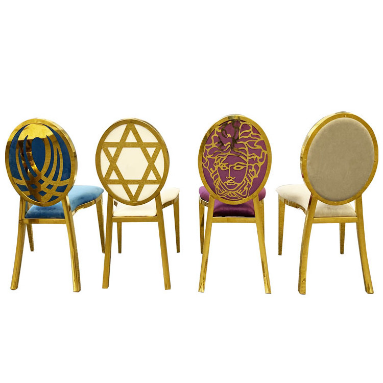 China Cheap Round Oval Back Stainless Steel Gold Chair For Wedding Church Banquet Dining Chair