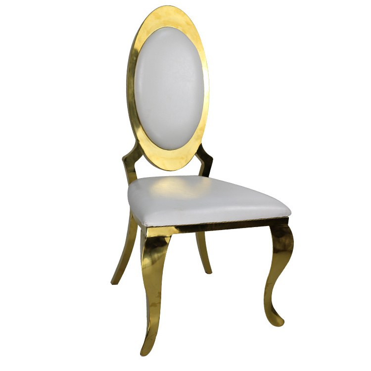 China Cheap Round Oval Back Stainless Steel Gold Chair For Wedding Church Banquet Dining Chair