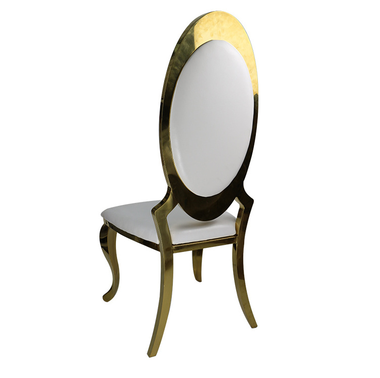 China Cheap Round Oval Back Stainless Steel Gold Chair For Wedding Church Banquet Dining Chair