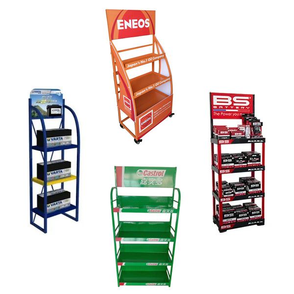 Lubricating Motor Oil Floor Standing Car Battery Display Rack Gas Station Metal Engine Shelf