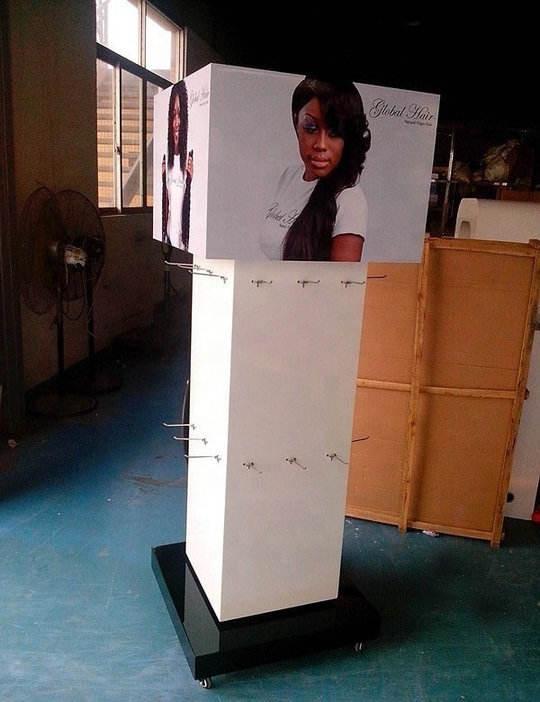 Customized Hook Floor Display Stand Rack For Hair Extension For Stores, Hair Bundle Hair Extension Display Racks