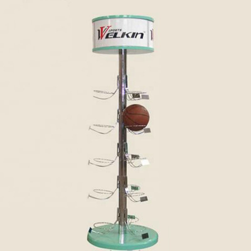 Sports Shop Pos Free Standing Double Side Basketball Football Volleyball Soccer Ball Display Rack Shelf Stand