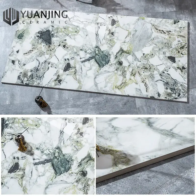 Brazilian cold jadeite Slate Wall Tiles Vitrified Carrara White Full Polished Glazed Porcelain Tile Living room hotel  mall