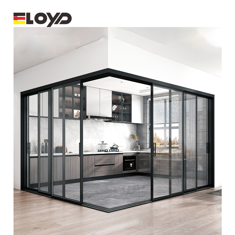 Eloyd exterior slide and swing doors aluminum slim narrow frame trackles sliding glass door for living room