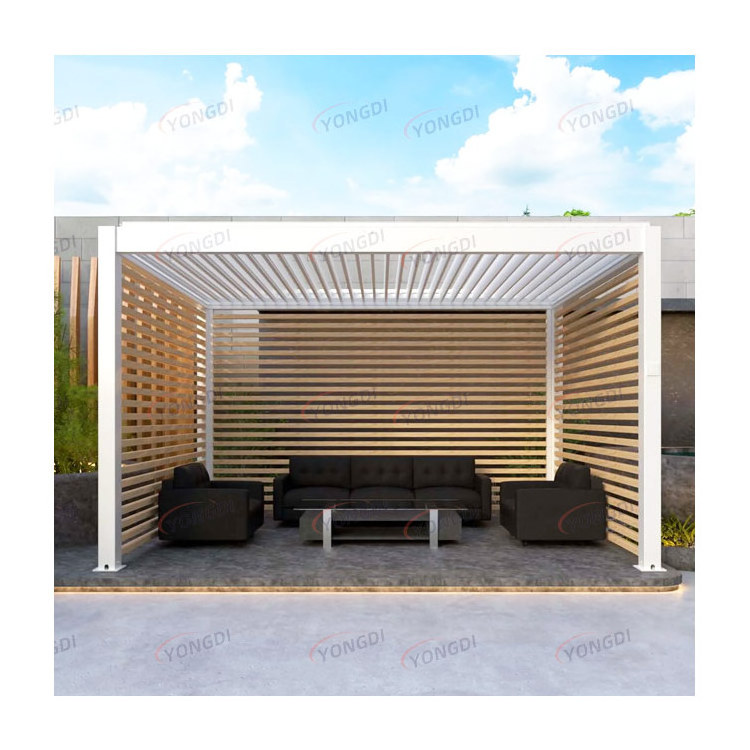 Customized 40 sq meter waterproof motorized shutter sun shade roof 4x4 3x6 pergola gazebo with screens