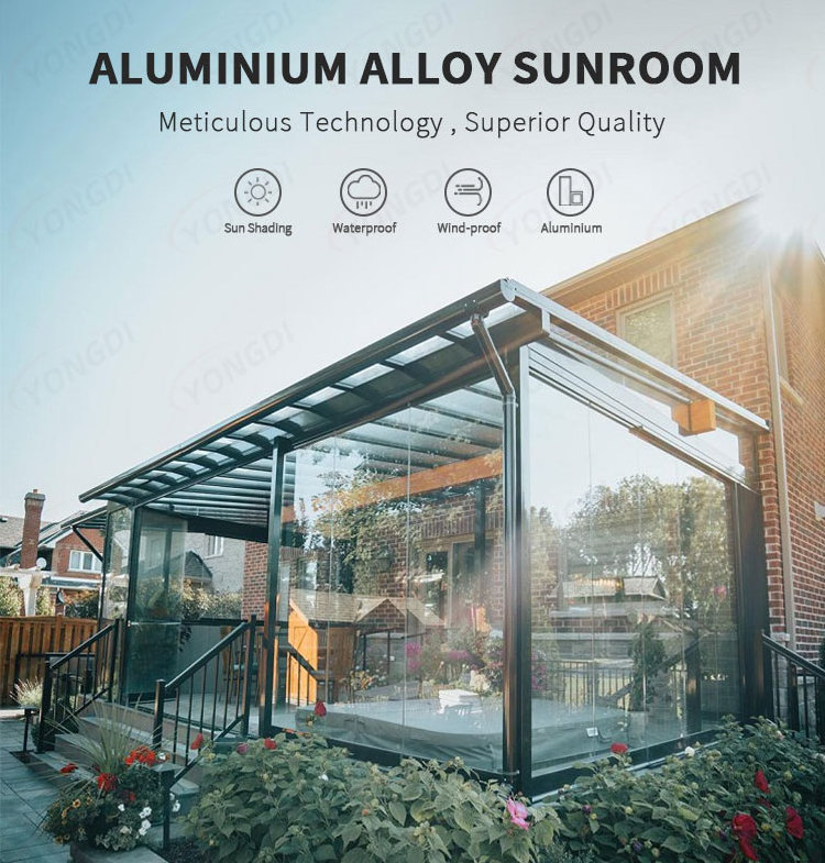 Aluminum metal frame winter garden triangle deck backyard casa sun room glass shed house outdoor greenhouse sunroom