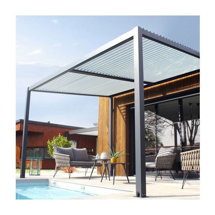 Black metal pavillon pergola corner bracket kit aluminum gazebos pergola with polycarbonate roof