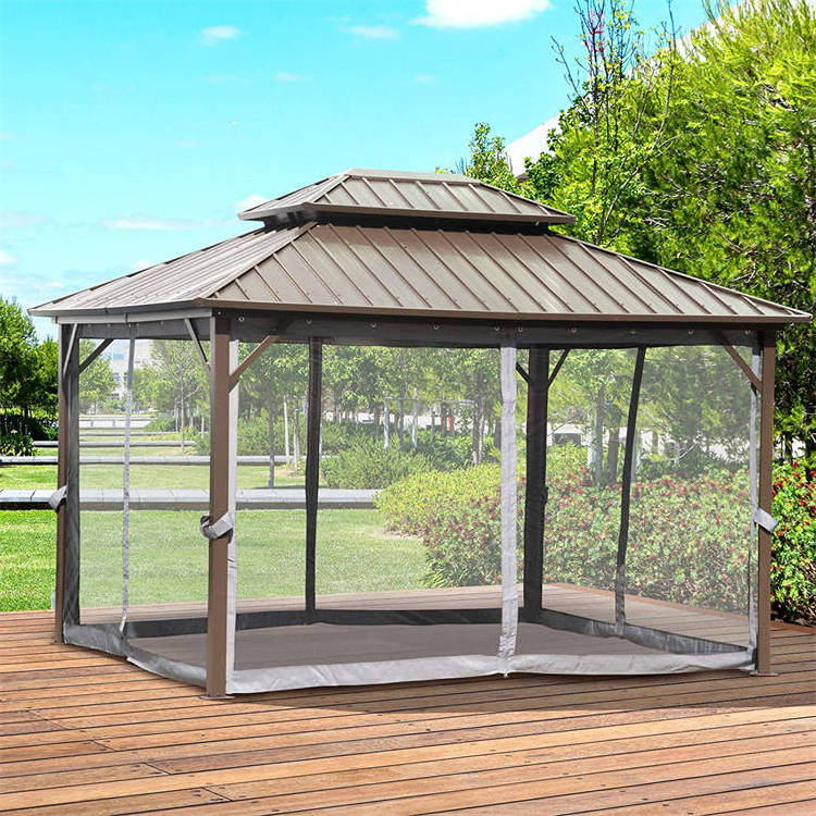 Cheap sun shade 4x4 square black iron canopy windproof bioclimatic camping tent garden gazebo