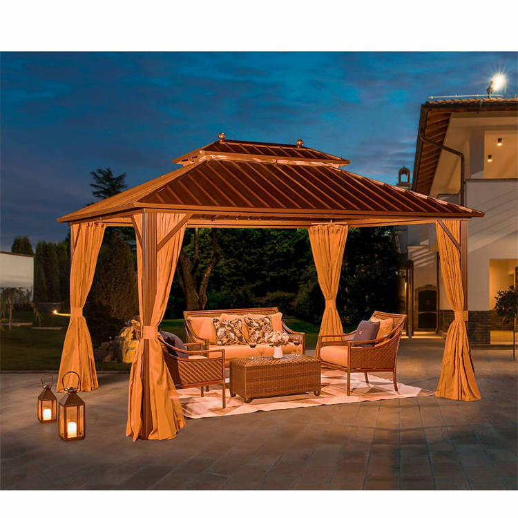 Luxury modern courtyard double hard cover 3x3 wind resistant canopy pergola tent roof gazebo