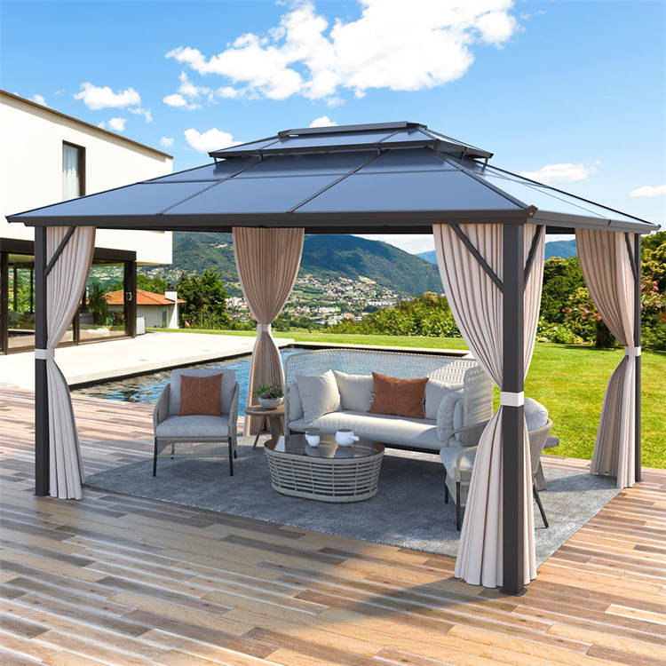 US Free Shipping 10x10 10x12 garden steel roof outdoor patio backyard pavilion hard top aluminum gazebo al aire libre