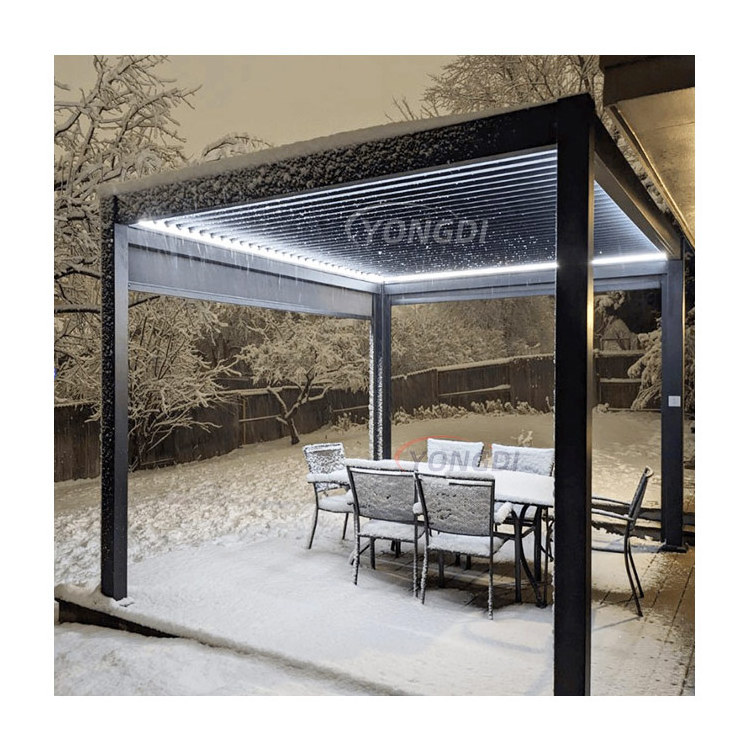 Foshan composite deck aluminum frame smart waterproof pergola gazebo outdoor roller blinds snow proof winter pergola