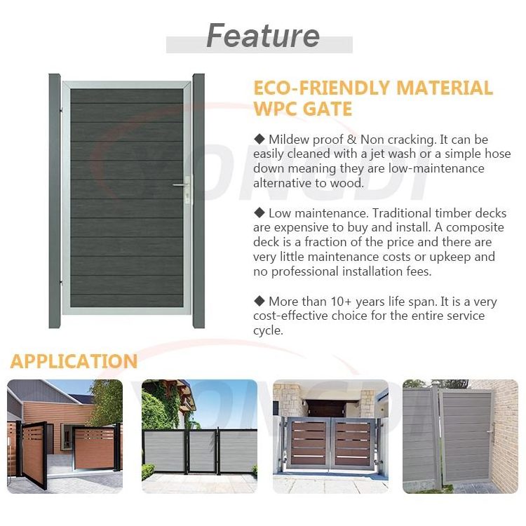 Exterior wpc gate fence electric motor aluminium metal entry horizontal composite wood driveway swing sliding garden gate