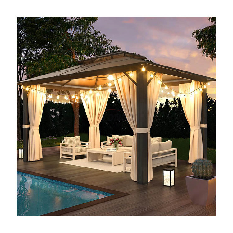 Galvanized steel frame 3x3 10x10ft waterproof canopy hard top polycarbonate double roof metal patio gazebo