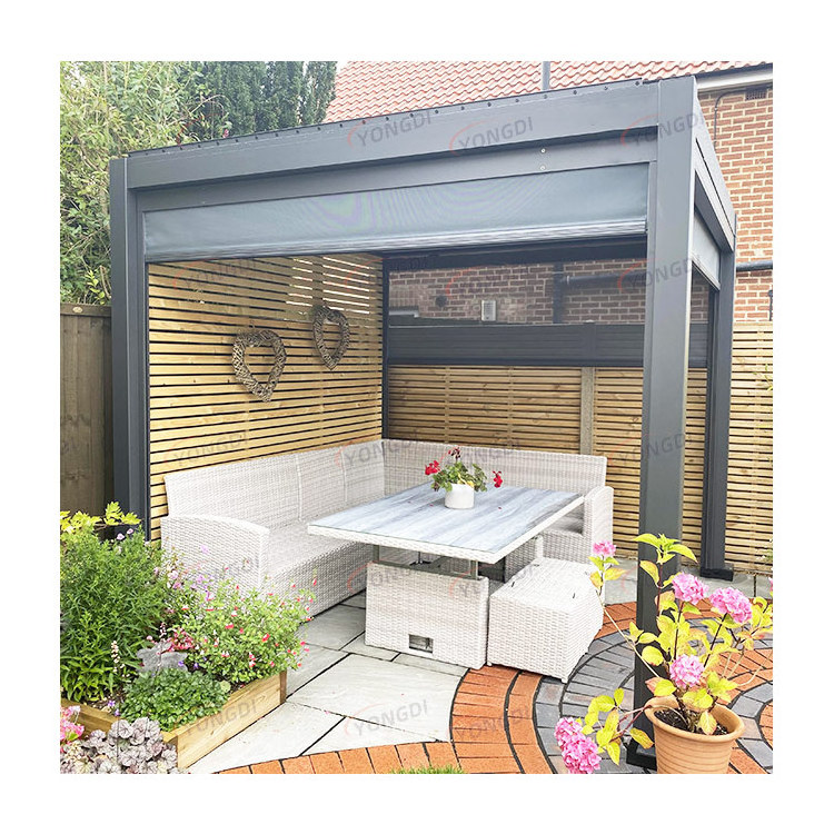 Electric aluminium gazebo pavilion 6x4 bioclimate pergola beams outdoor with remote control and led lights