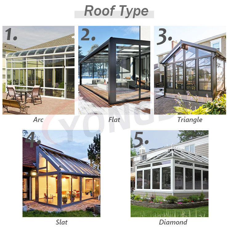 Modern aluminium frame polycarbonate glass roof 4 season wall mounted sunroom greenhouse kit set