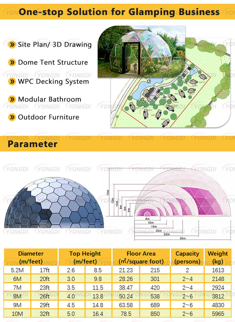 Low cost outdoor solar garden geodesic 6063 aluminum profile round glass plant dome greenhouse grow igloo tent