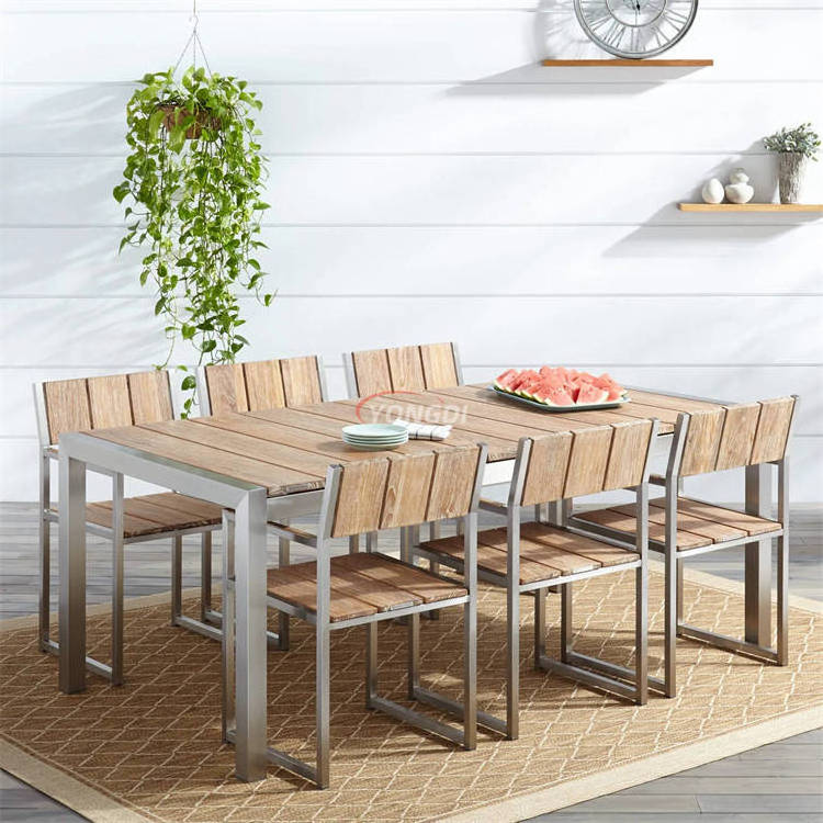 Modern patio deck garden 6 seats outdoor banquet wicker rattan dining table chairs set