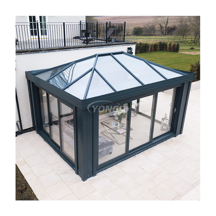 Aluminium flat slant gable 10x12 electric retractable glass skylight roof for patio sunroom