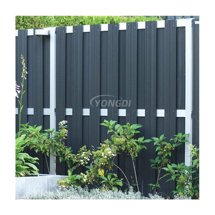 Garden post fence privacy 8ft wpc composition horizontal wood slatted fence vertical aluminum panels