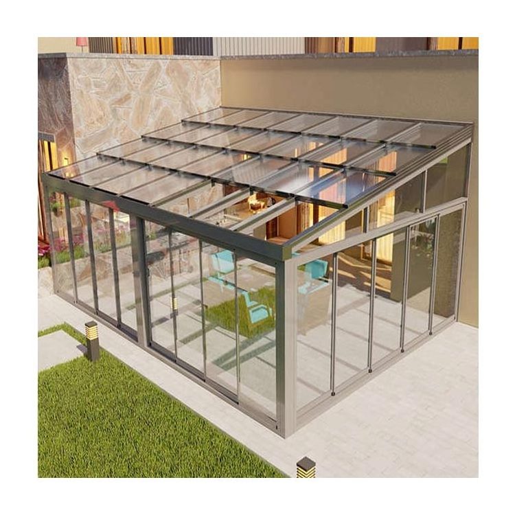 Slant retractable roof 4 season 6063 aluminium panels glass garden house free standing sunroom for solarium