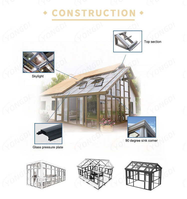 Aluminum metal frame winter garden triangle deck backyard casa sun room glass shed house outdoor greenhouse sunroom