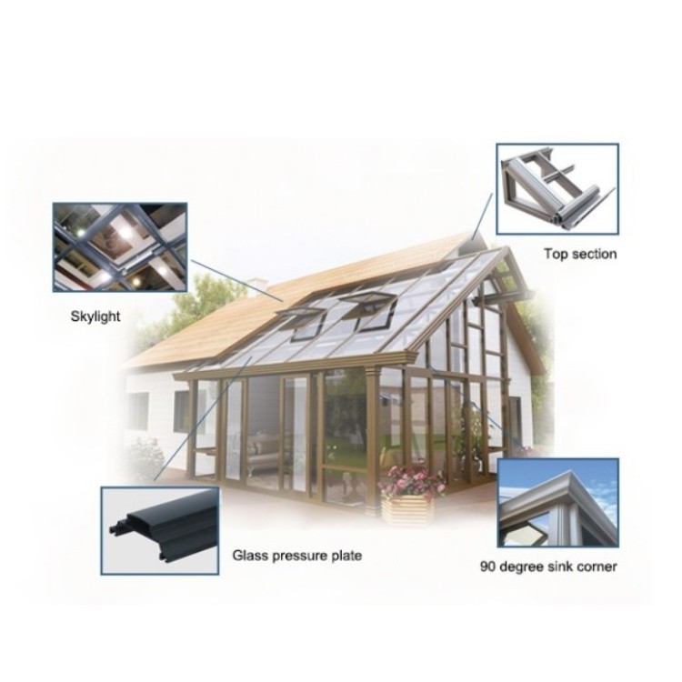 Slant retractable roof 4 season 6063 aluminium panels glass garden house free standing sunroom for solarium