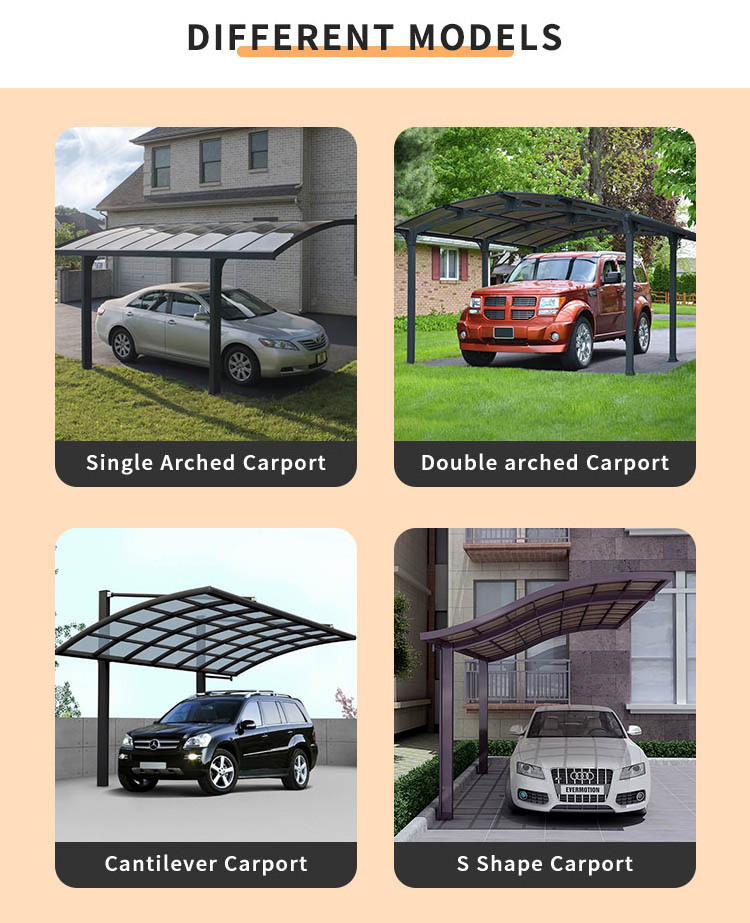 Aluminium 10x20 single design residential public parking polycarbonate roofing canopy shed carport alluminio